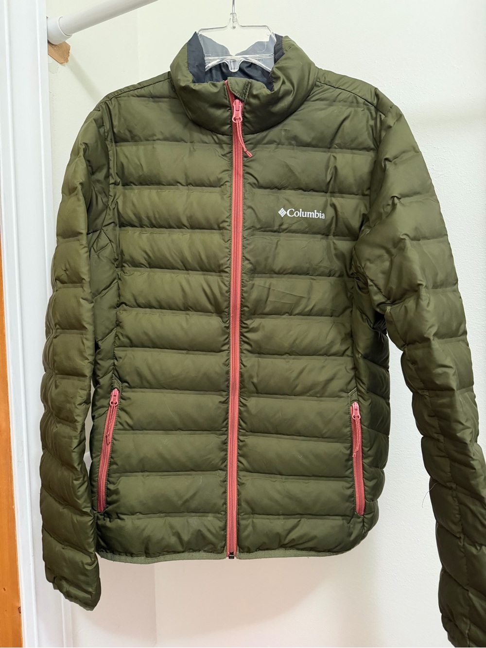 Columbia Olive Green Puffer Jacket with Pink Zippers